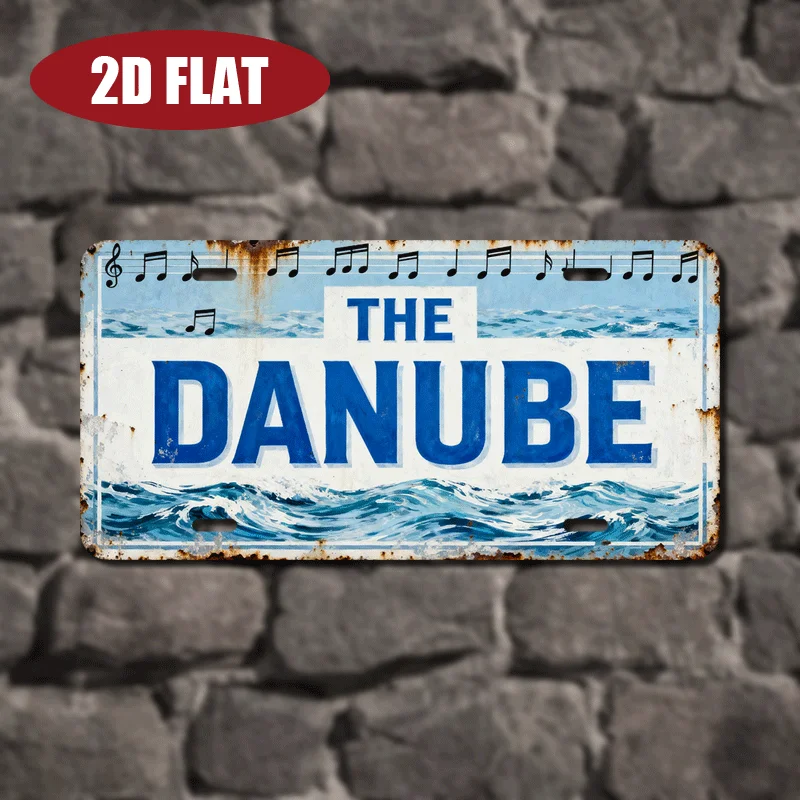 2D Flat - [Enable ] 2D Flat2D Plane - 1pc 2D Plane Retro Danube Wall Art | 30.48X15.24 Cm, Blue And Design, Country Travel Theme