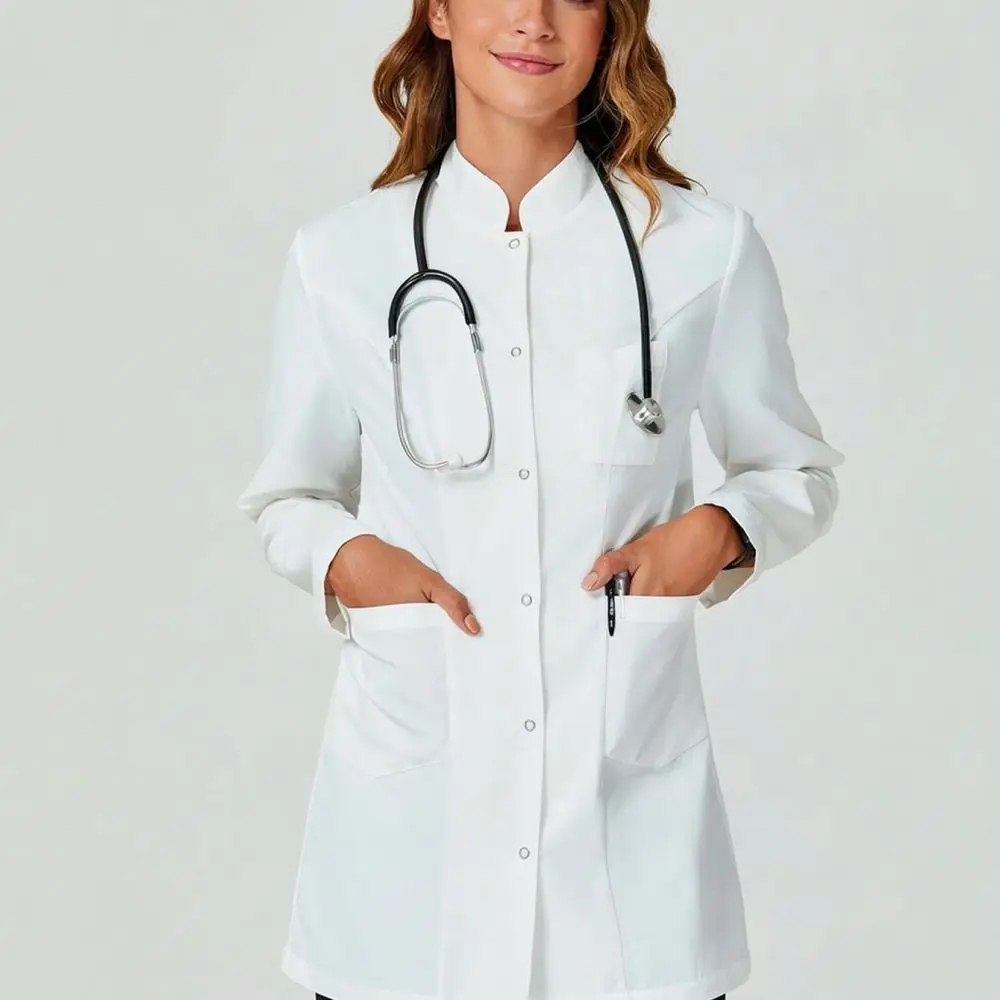 Women Professional White Lab Coat For Cmeina Long Sleeve Uniform Medical Student Dental Clinic Beauty Salon Science Lab Apparel