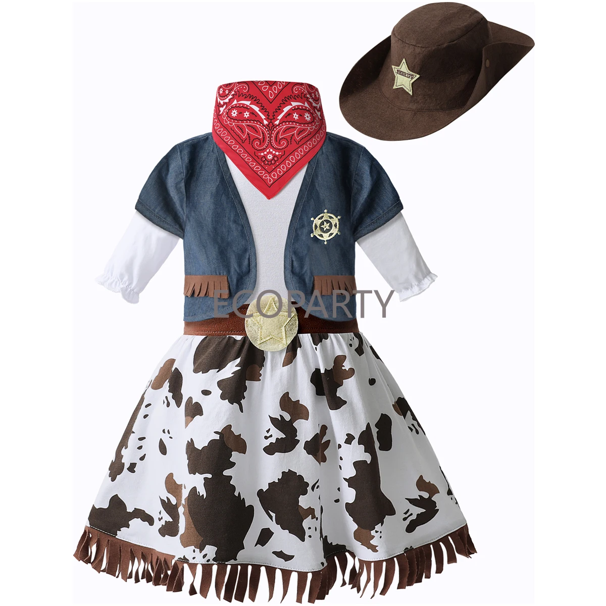 5PCS Baby Girls Western Cowgirl Costume Inafnt Halloween Cosplay Event Clothes Girl Carnival Outfit Cowboy Stage Performance