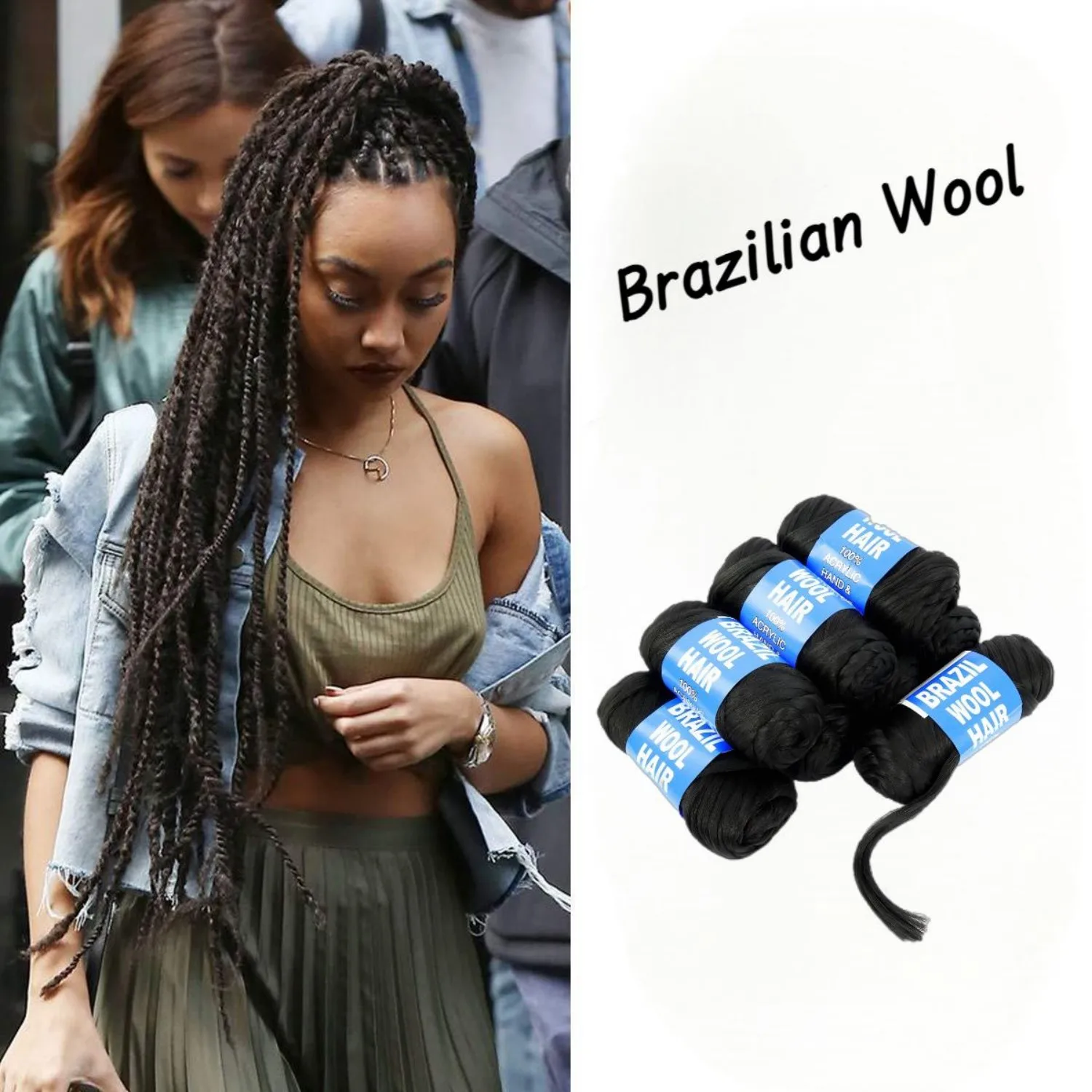 Brazilian Wool Hair Extensions for Senegalese Twist Box Braids Faux African Crochet Hair Braiding Twist Wraps Synthetic Hair