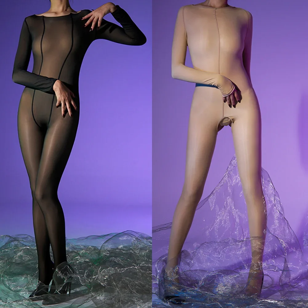 Home Hotel Sleep Black Jumpsuit Autumn Winter Sexy Outfit Jumpsuit New Nylon Plush See-through Sexy Silky Skin