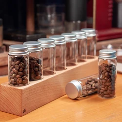 1pc Coffee Bean Glass Tube With Aluminum Tool Bottled Tubes Grain Storage Wooden Sealed Airtight Canisters