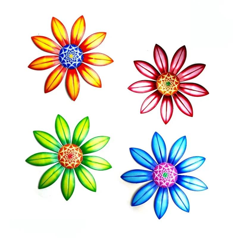 Wrought Iron Sunflower Wall Decor Outdoor Garden Colorful Metal Flower Hanging Ornament Garden Artistic Decorative Piece