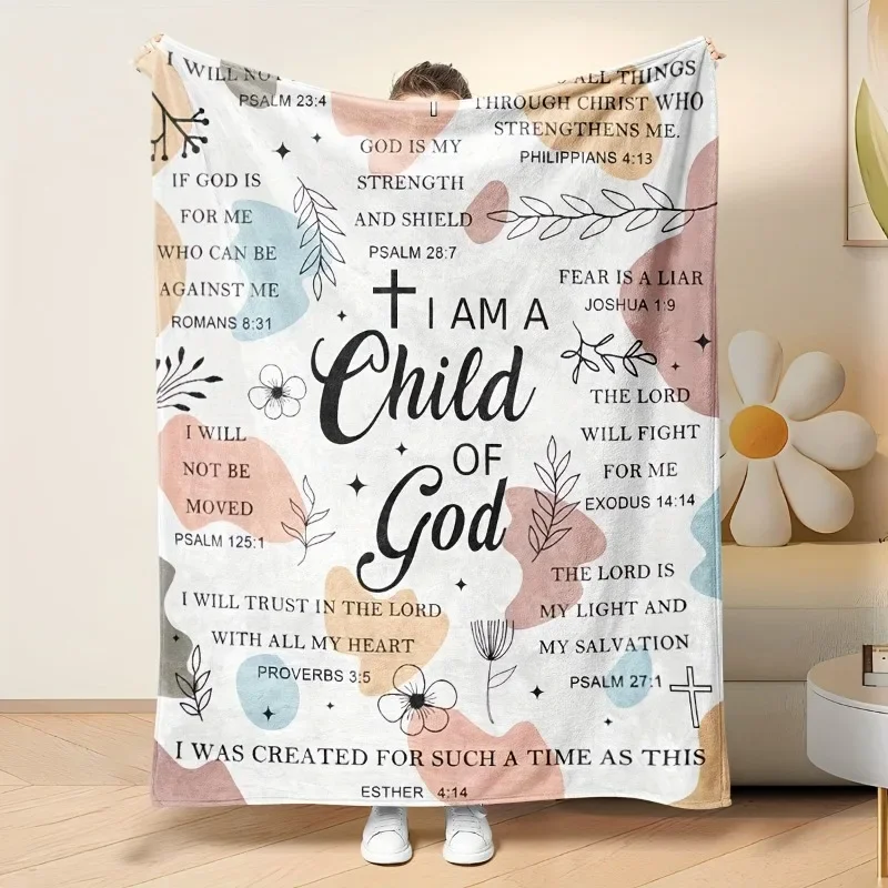 Manta de franela "I Am A Child of God" – Regalo cristiano inspirador suave para mujeres, manta cómoda devocional que desafía