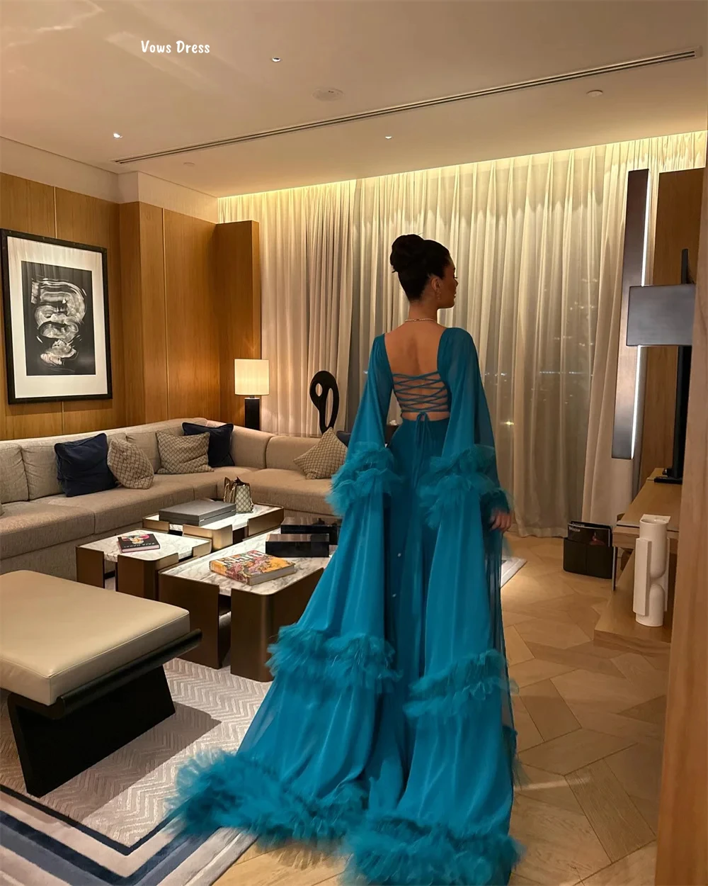 Vows Azzurro Abiti da festa da sera eleganti per le donne Abito da sera Donna Linea su misura A Robes De Cocktail Robe Soiree