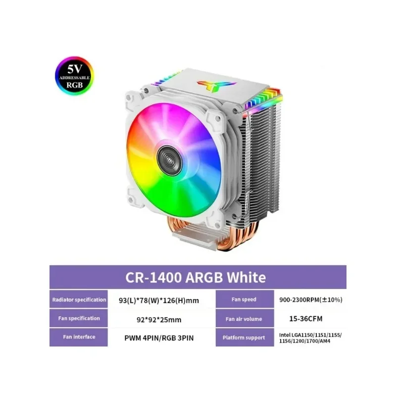 JONSBO CR-1400 ARGB 4 Heat Pipe Tower 5V 3 Pin CPU Cooler Air-Cooled Intel LGA1700 AMD CPU Cooler 2011 v3 x99 Processor Cooler