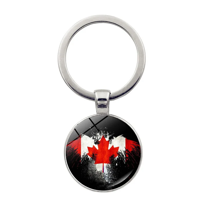 Glass Pendant Key Chain Flag of Canada Versatile Jewelry Alloy Keychain Canadian Maple Leaf Flag