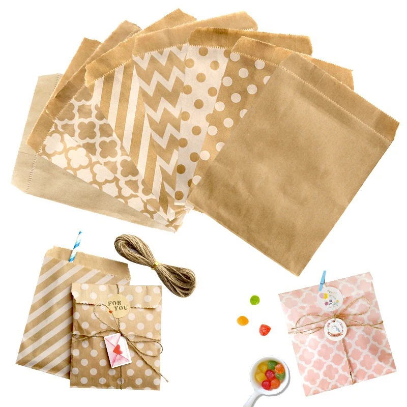 100 sacs cadeaux en papier kraft, sacs à bonbons, sacs à biscuits, sacs de boulangerie, sacs d'emballage pour décoration DIY, sacs cadeaux mignons pour invités, sacs cadeaux de mariage LPBZ2