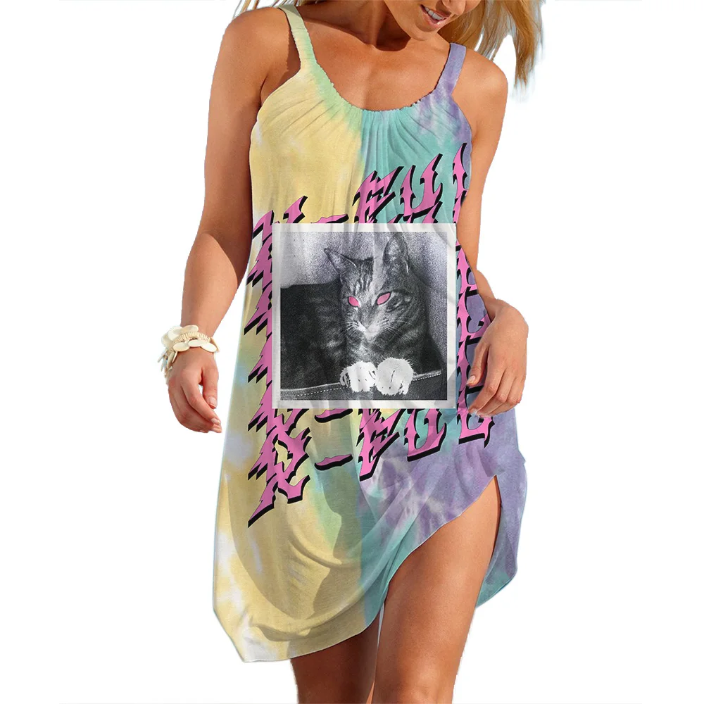 Korean Style Women's Colorful Dresses Ladies Beach Dresses Fashion Elegant Sleeveless Clothes Summer Girls Casual Seaside Wear