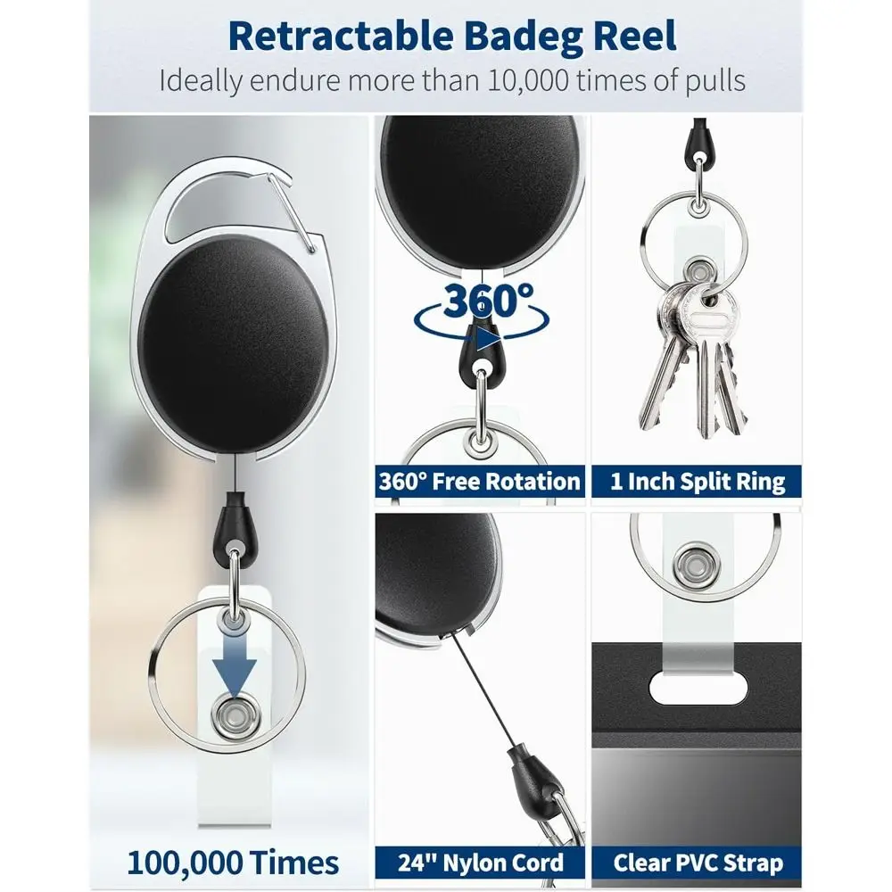 Rope Retractable Work Permit Card Set Hard Shell Protective Carabiner Reel Clip Student Card Protector Keychain Attachment