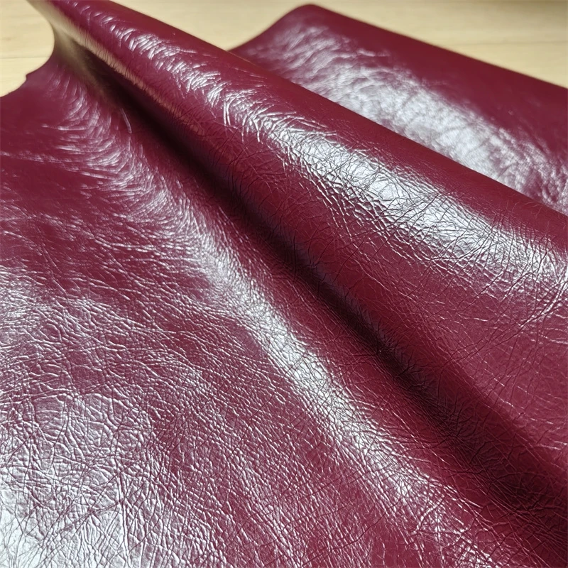 1.1/1.2mm Black Red Waxed Cowhide. First Layer Leather. Real Leather Fabric. Handmade DIY For Bags. Full-Sheet Cutting