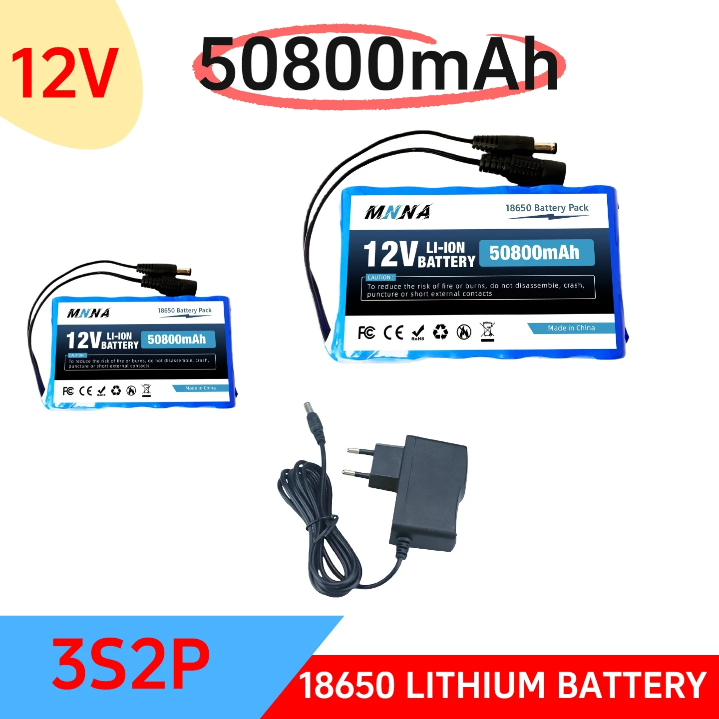 

100% новая защитная пластина 3S2P, аккумуляторная батарея 12В 50Ач, литий-ионный аккумулятор 12В 5000мАч 18650, DC 12.6В, суперперезаряжаемая батарея + зарядное устройство