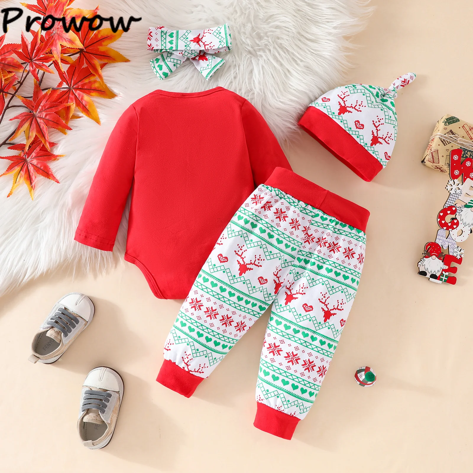 Prowow Baby Christmas Outfits Letter Red Bodysuit+Pants+Headband+Xmas Hat My First Christmas Baby Sets For New Year Baby Costume