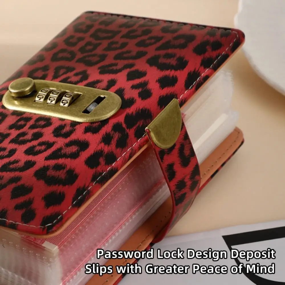 Leopard print Cash Budget Planner Pockets Large Capacity Password Lock Encrypted Money Book Shiny Surface Cash Envelopes