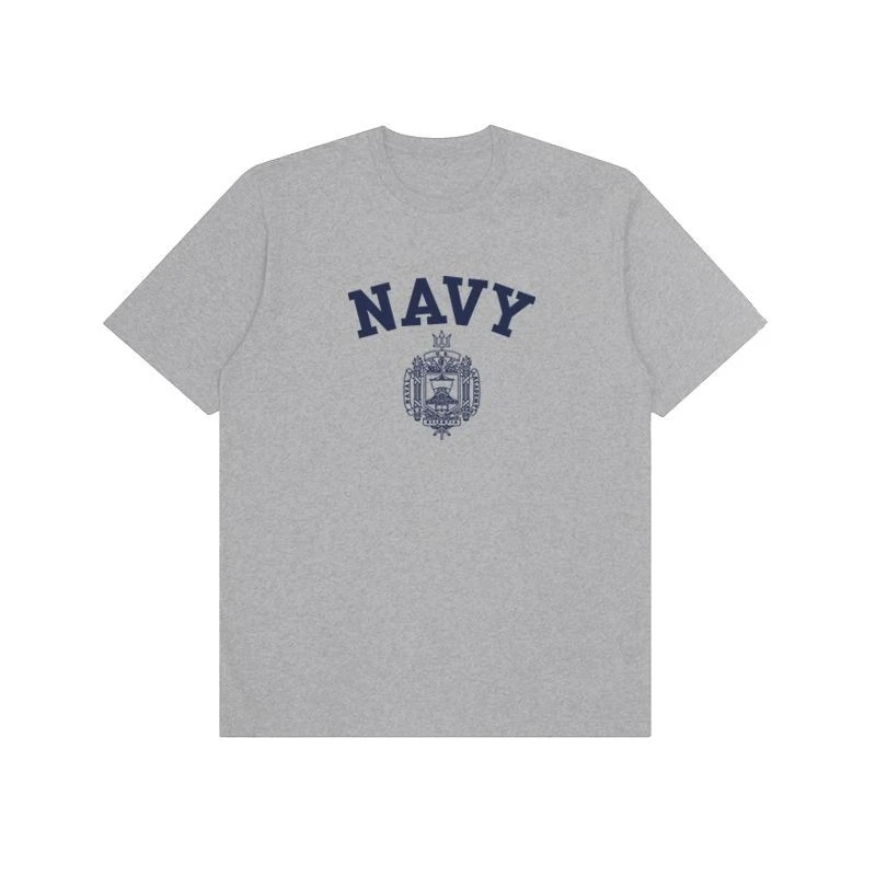 US Naval Academy Navy Crest Graphic T Shirt Navy Blue Cotton Short Sleeve Crew Neck Tee for Men Military Streetwear Top