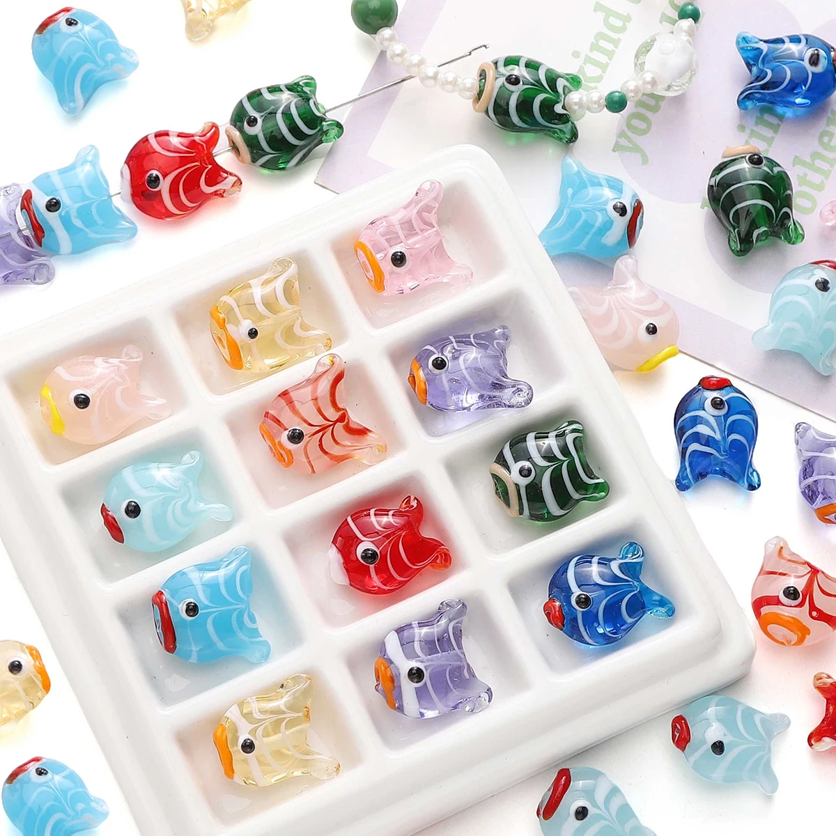 2pcs 18x15mm Glass Beads Cute Cartoon Striped Fish Loose Spaced Beads DIY Crafts Bracelet Earrings Necklace Jewelry Making