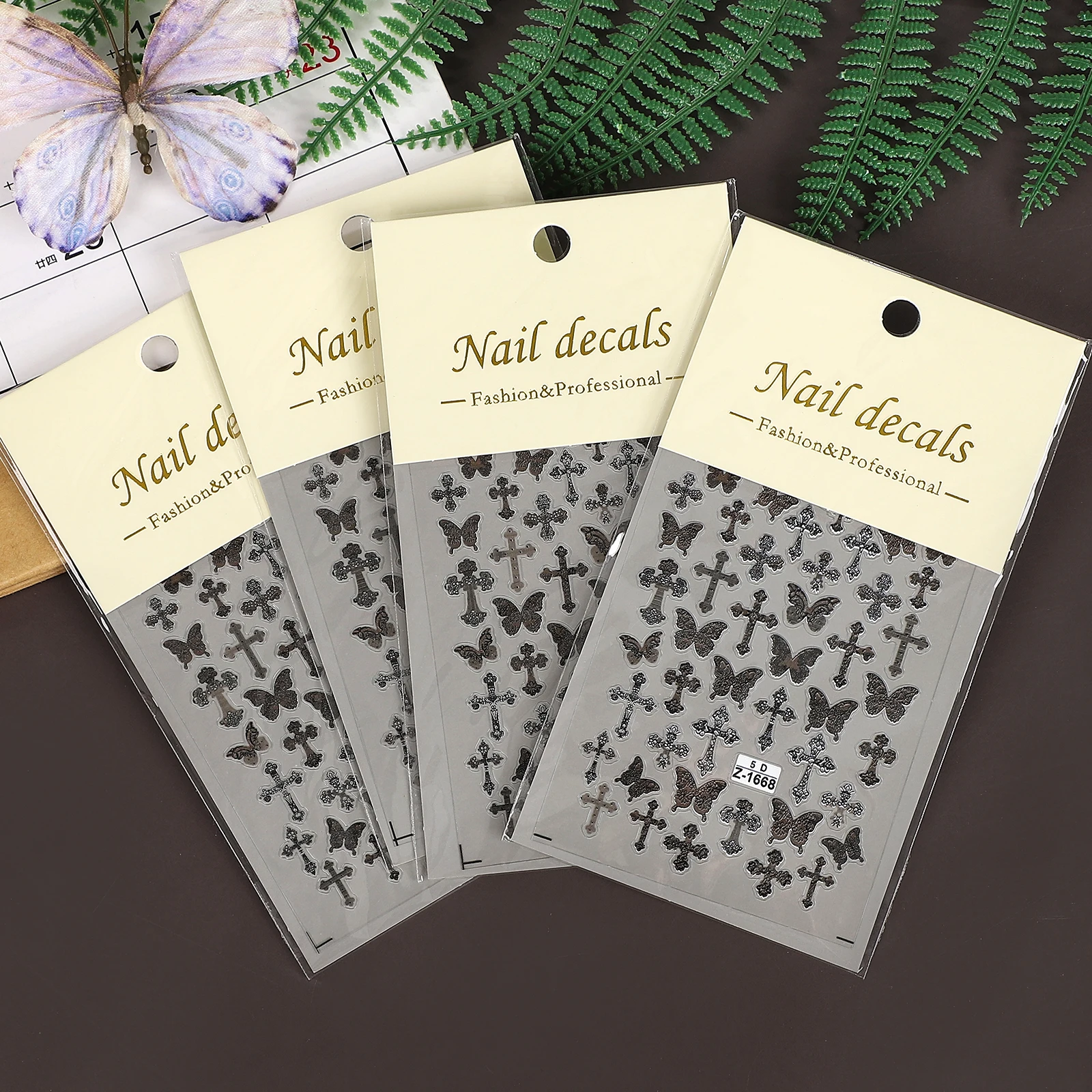 2 Pcs/set Vintage 5D Cross Butterfly Landscape Manicure PET Sticker Creative Journal Material Collage Scrapbook Stationery