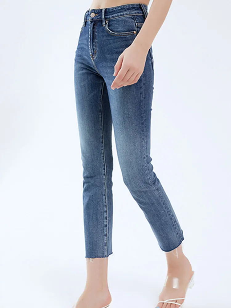 Jeans elasticizzati Slim da donna pantaloni in Denim tagliati da donna alla moda a vita alta