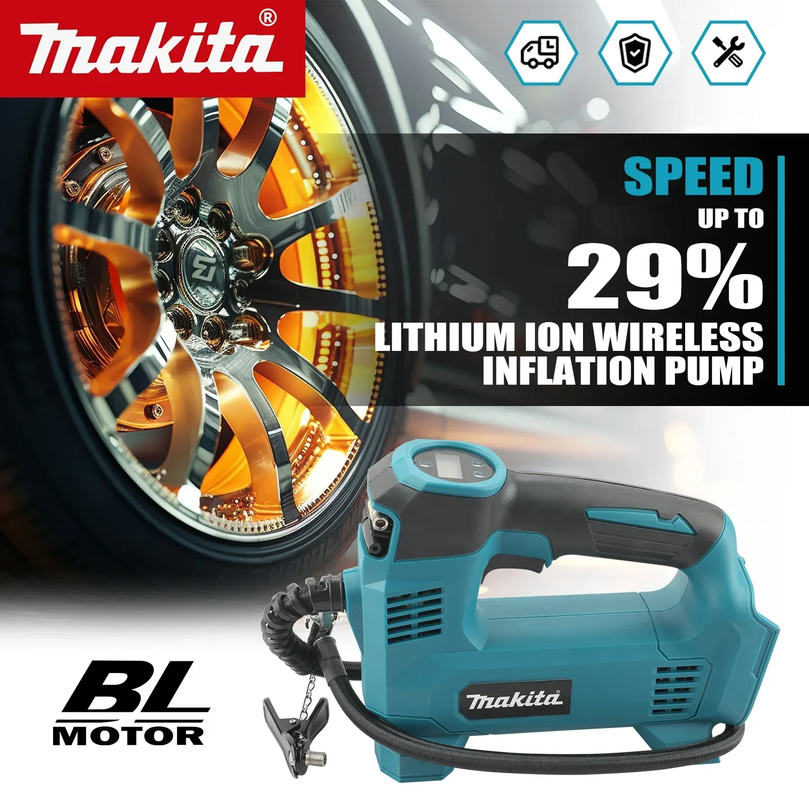 Makita Digital Display Air Pump 18V Battery Lithium-Ion Cordless Inflator For Car Tyre Inflator Electric Motorcycle Pump for 18V