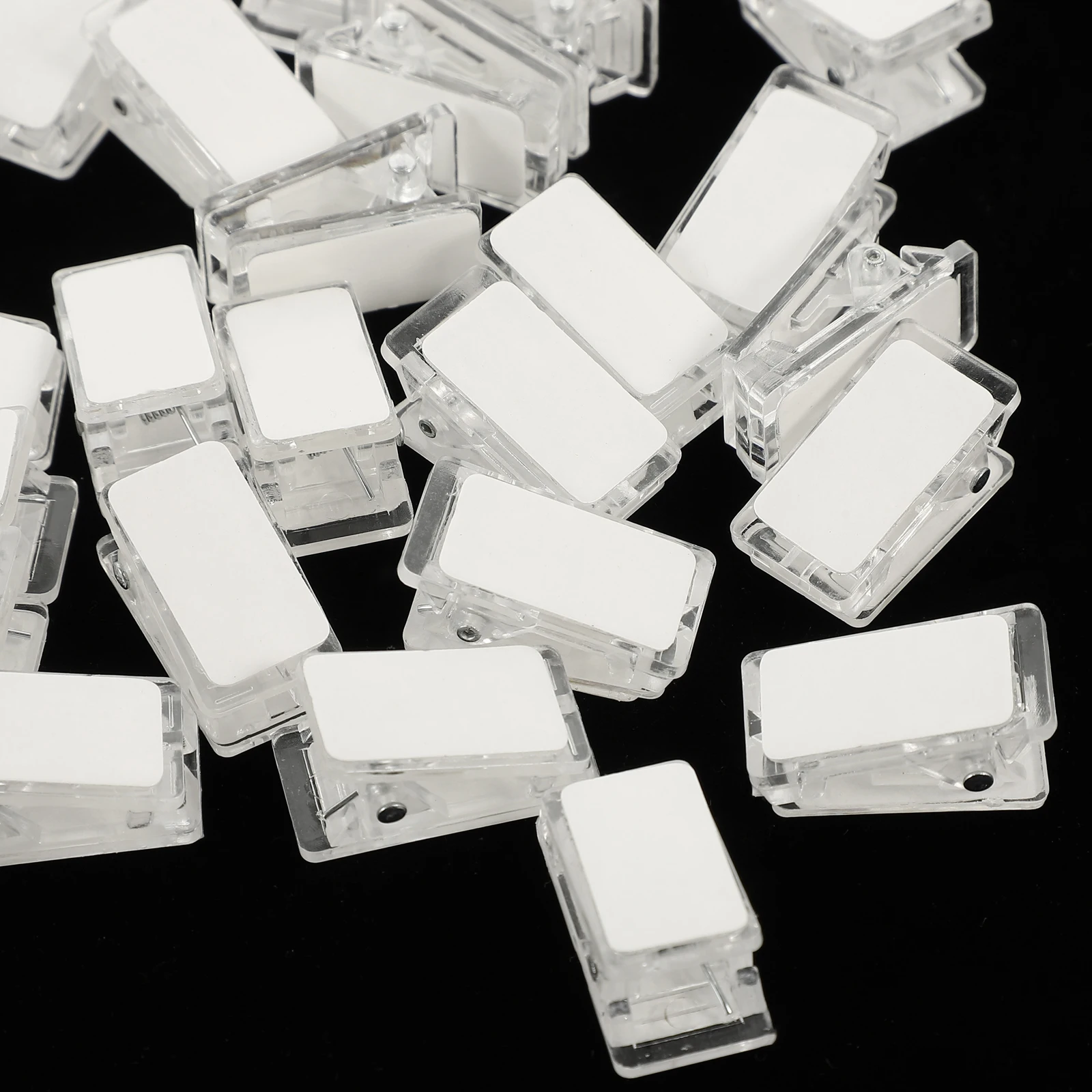 30 Pcs Small Clips ID Holder Clear Plastic Spring Attachment Transparent Self Adhesive