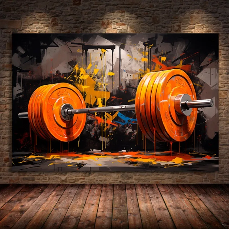 Graffiti Barbell Canvas Painting Print Sport Motivational  Wall Art Fitness Gym Decor Bodybuilding Poster Weightlifter Gift