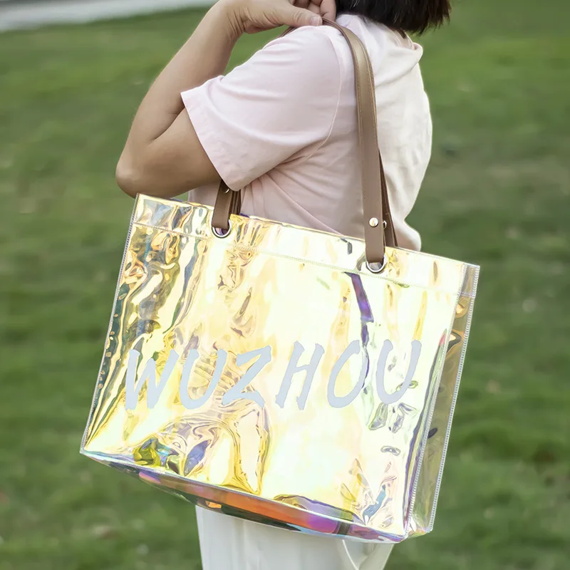 

PVC tote bag, jelly transparent bag, Lasertpu colored cosmetics packaging bag, storage bag, and party gift