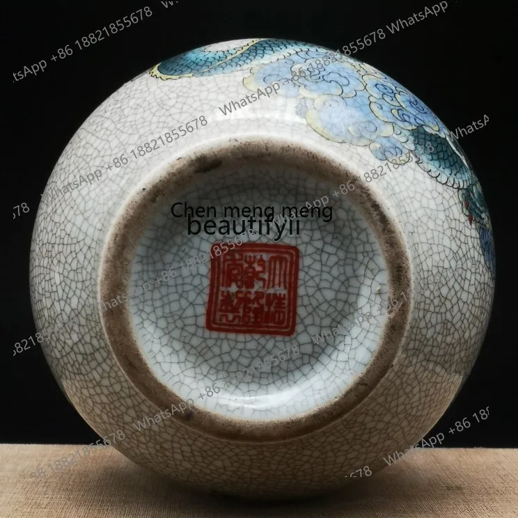 X Shuanglong play bead gourd bottle antique, old goods old goods Chinese living room decorative  ornament