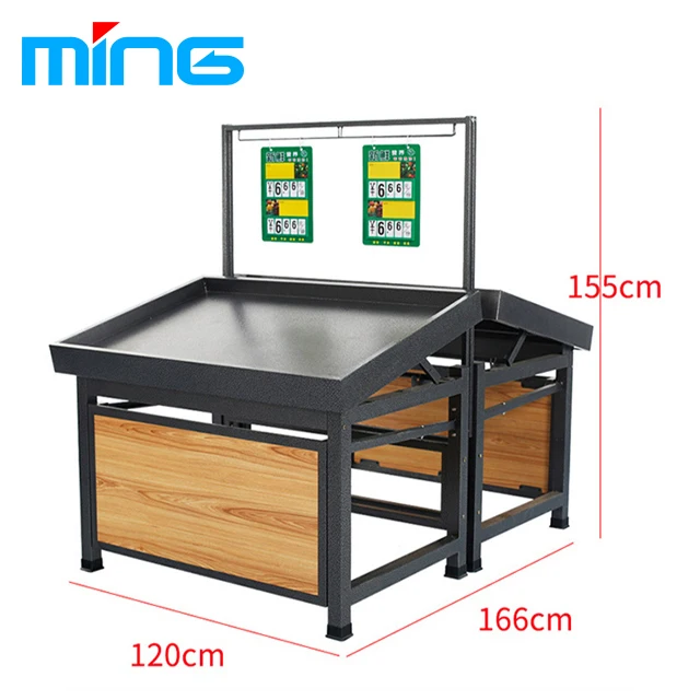 Custom.Supermarket رفوف معدنية خشبية متجر الفاكهة والخضروات تقف الصلب إنتاج حامل رف شاشة الرف للتسوق