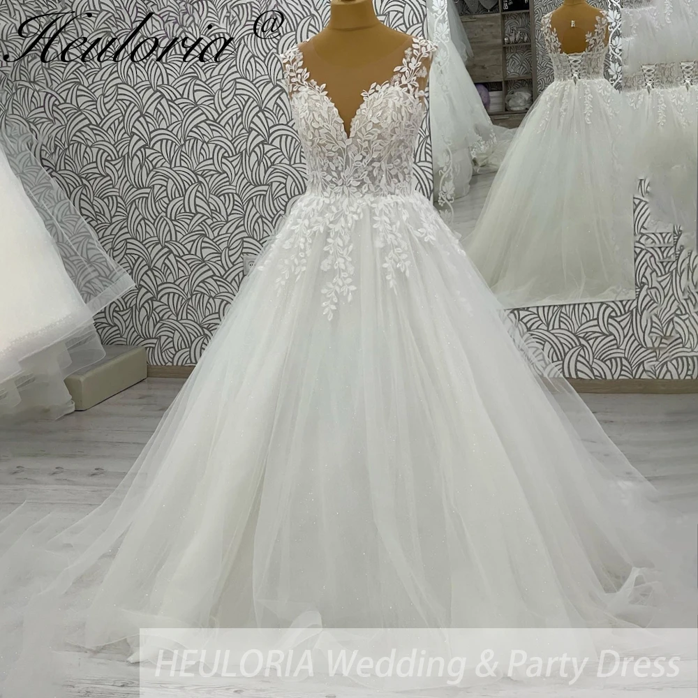 HEULORIA scollo a V scintillante glitter tulle abito da sposa donna abito civile applicazioni di pizzo una linea Boho abito da sposa personalizzato