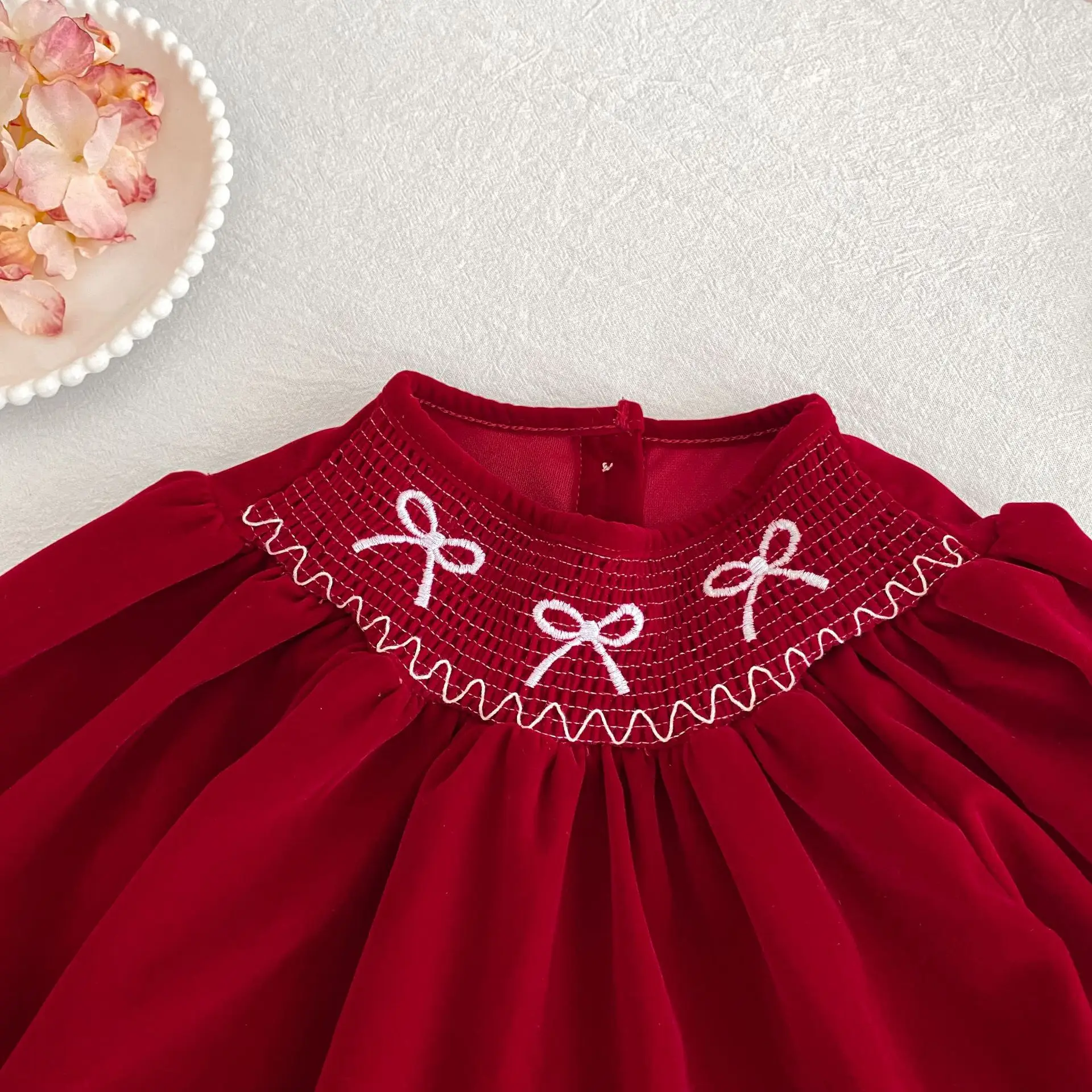 Weihnachten Party Kleid Baby Mädchen Bogen Prinzessin Rüschen Finish Kleid Mode Weihnachten Urlaub Herbst Winter Tragen Kinder Mädchen Kleid – Detail 6