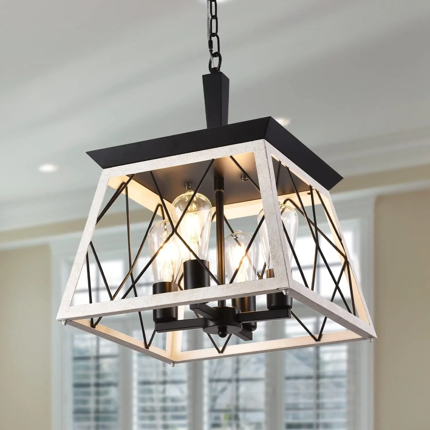 Farmhouse Chandelier, Rustic Vintage Pendant Ceiling Light Fixture, Metal Island Industrial Lamp Chandeliers Matte Black