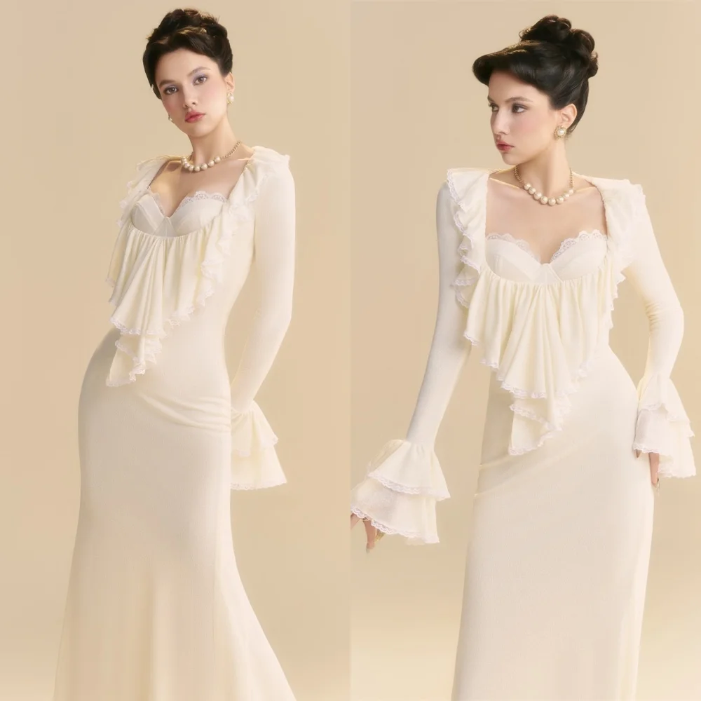 

Customized High Quality Jersey Evening Dress Exquisite Strapless Long Sleeves Celebrity Gowns Fashion Special Occasion Gowns