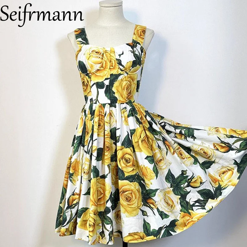 Seifrmann – robe d'été élégante pour femmes, Style vacances, bretelles Spaghetti, dos nu, mode imprimée, robes courtes en coton