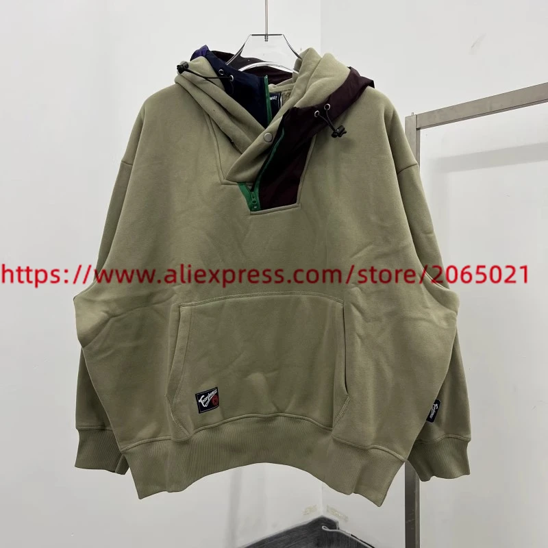 2023fw Bilayer Hoodie Men Women High Quality Blue Gray khaki Pullover