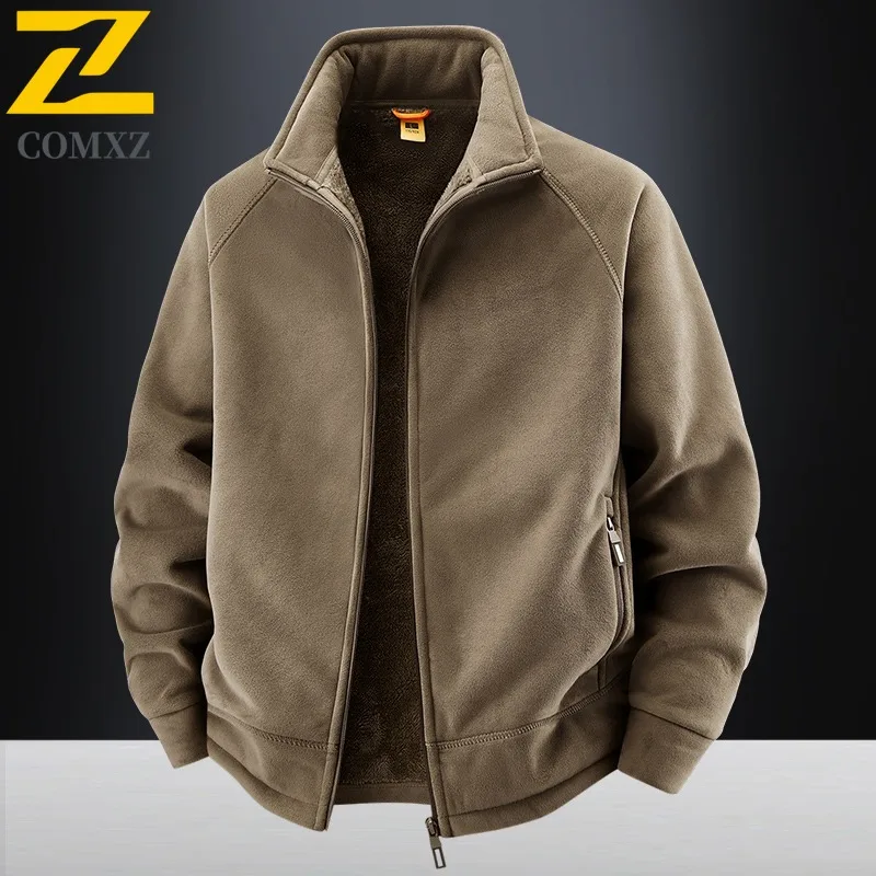 

COMXZ Mens Jacket Stand Collar Hiking Travel Thickened Warm Windbreaker 2025 Solid Color Lightweight Winter New Outerwear