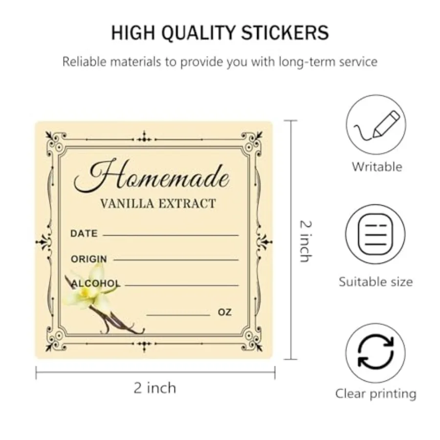 500 قطعة من ملصقات هاد فانيليا إراكت 2 Ih ملصقات هدايا هدية - ملصقات هدايا العيد لزجاجات الفانيليا المصنوعة يدويًا وعاء المطبخ #4