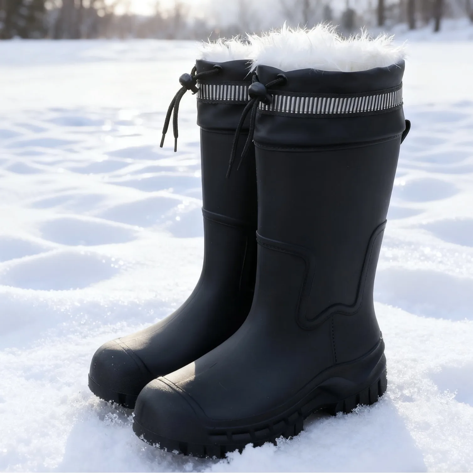 

Winter Men's Snow Boots Waterproof Anti-slip Rain Boots Plus Velvet Thickened Boots Anti-cold Drawstring Warm Fishing Rain Boot