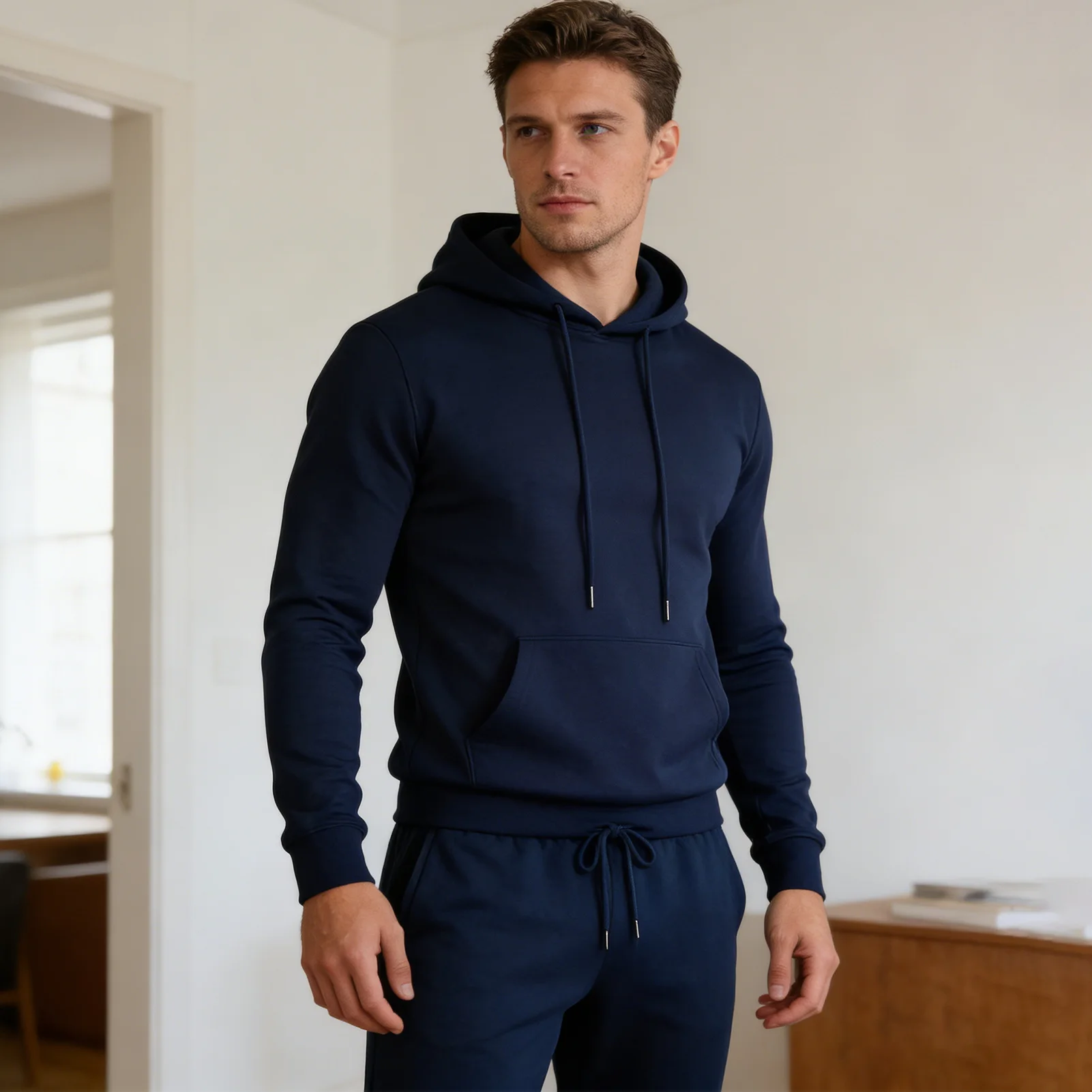 Pockets Jogging Suit Men\'s Mountain Print Casual Tracksuit Set with O-neck Sweatshirt Jogger Pants for Autumn Winter Men