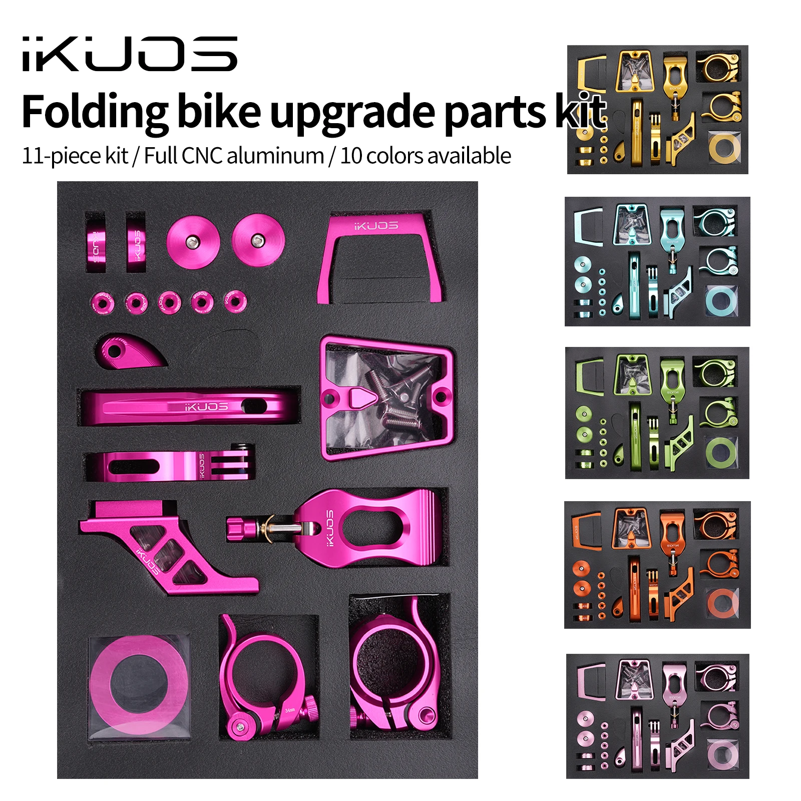 iKUOS FK01 Folding Bike Upgrade Bling Parts, CNC Aluminum Color Modification Kit for Dahon P10 / K3P Bicycle