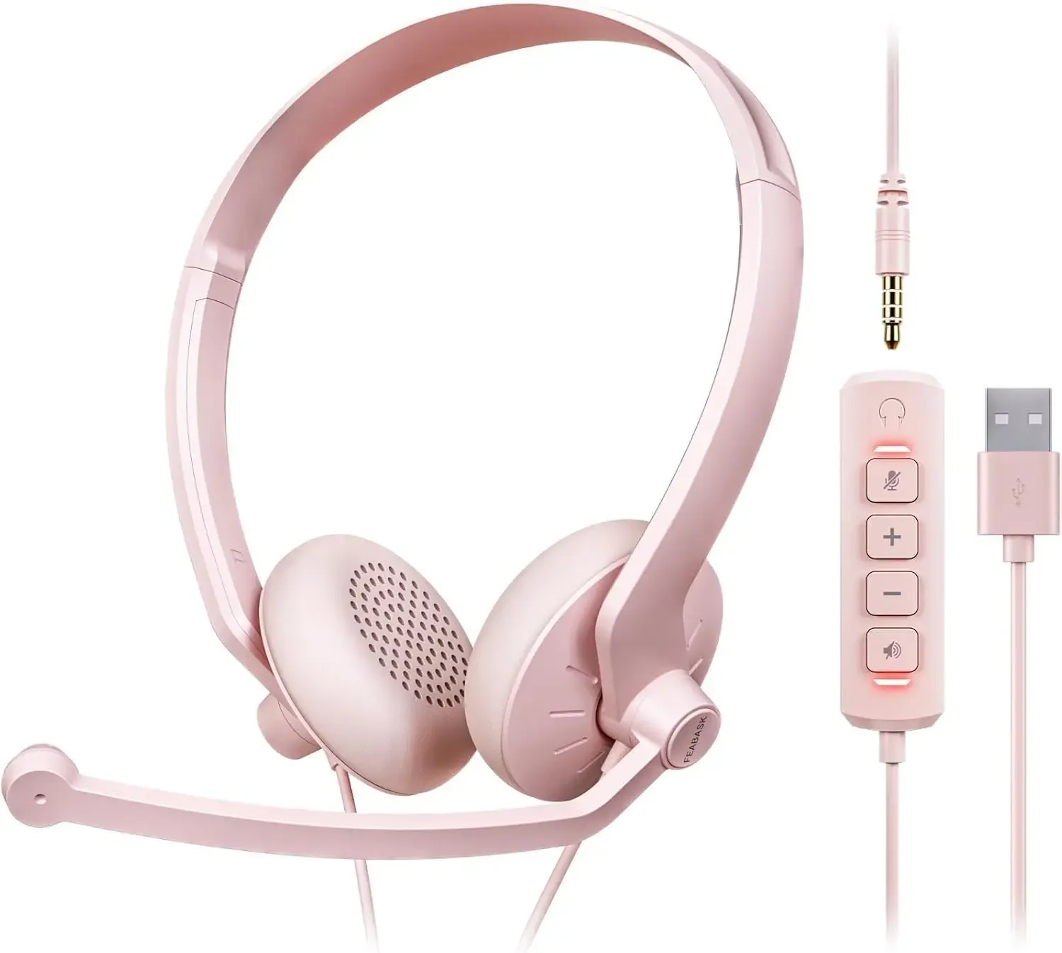 FEABASK EH07 USB-Headset mit Mikrofon für PC, Laptop, kabelgebundene Computer-Kopfhörer, Geräuschunterdrückung, für Home Office, Online-Stummschaltung – Detail 3