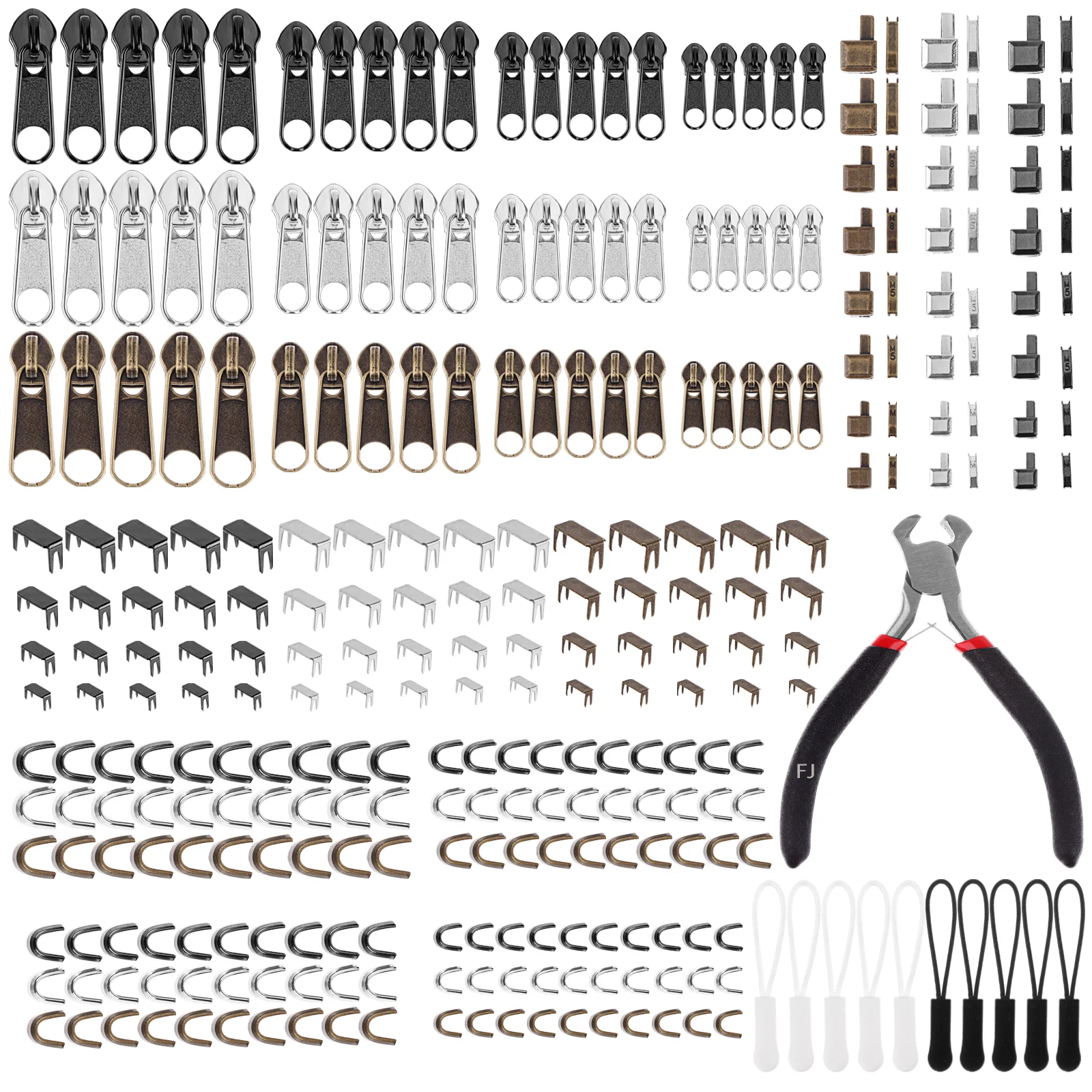 Kit de reparo de zíper de 275 peças, conjunto de controle deslizante de zíper de substituição com puxa cabeça deslizante de zíper exte