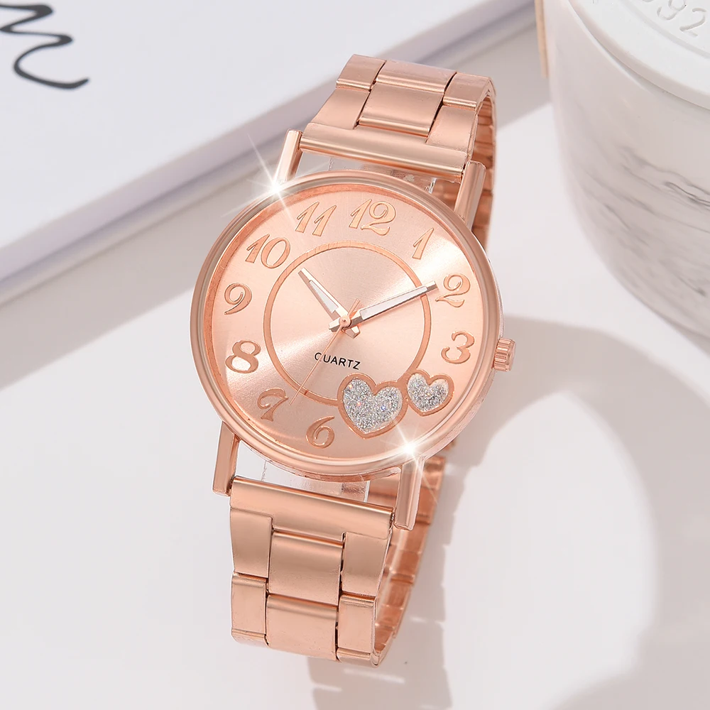 1Pcs Rose Gold Fashionable Minimalist Watch Luxurious Couple Steel Strip Casual Quartz Watch Is The Perfect Gift For Her