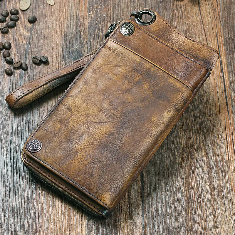 2017 Fashion Vintage Genuine Leather Men Wallet men purse Long clutch wallet money bag male card holder