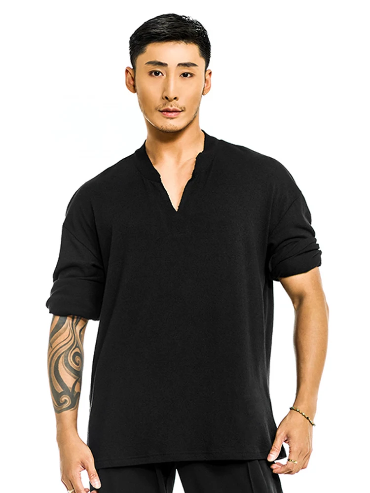 الذكور الصغيرة الخامس الرقبة طوق اللاتينية الرقص القمم للبالغين تشاتشا سامبا تانجو الحديثة ممارسة الملابس الرجال اللاتينية المرحلة الملابس DQS17835