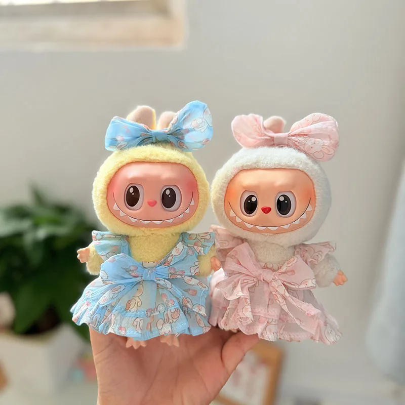 

17cm Labubu 1-3 Gen Doll Outfits | Blue Pink Rabbit Silhouette Dress | Clothes for Labubu Plush Pendants Accessories