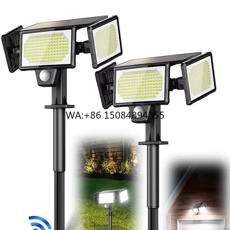 Solar Three Head Wall Light with Remote Control 304LED Outdoor Motion Sensor Security Lamp
