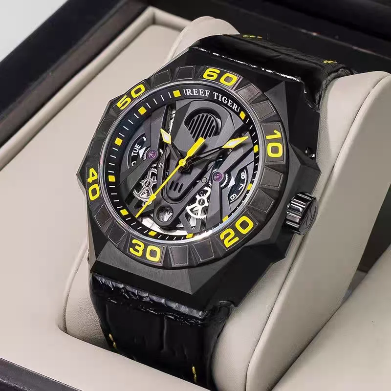 

Reef Tiger Men Automatic Watch 41.8mm Military Mechanical Wristwatch 100M Waterproof Luminous Sapphire Mirror Relogio Masculino