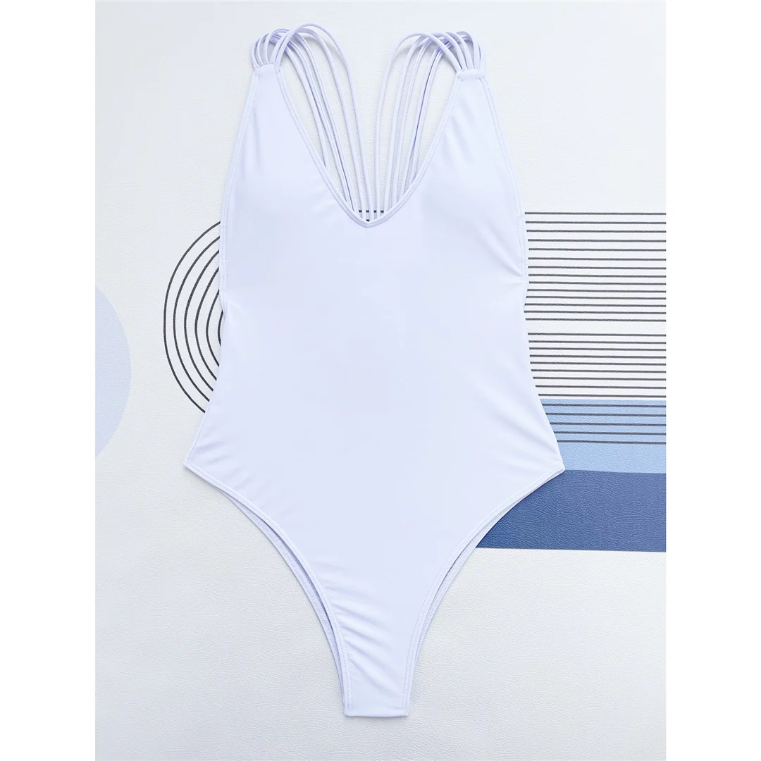 Sexy 3-Farben V-Ausschnitt Trägerloses Badeanzug mit hohem Beinausschnitt und rückenfreiem Design für Damen, einteiliger Badeanzug, Damen-Badebekleidung, Badeanzug für Damen V4432 – Detail 25