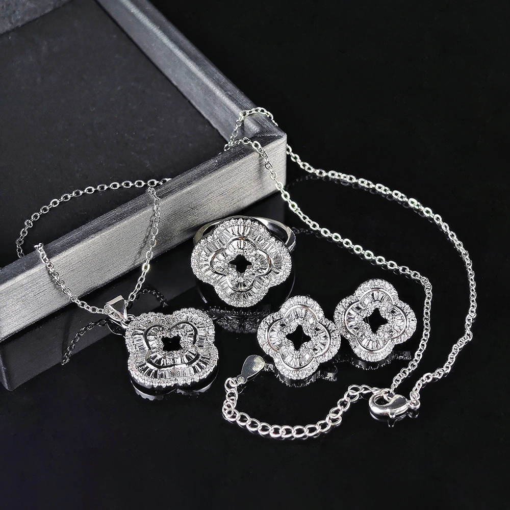 3pcs Pack Luxury Silver Color Bride Jewelry Set for Women Anniversary Gift Jewelry Wholesale Free Shipping Items J6137