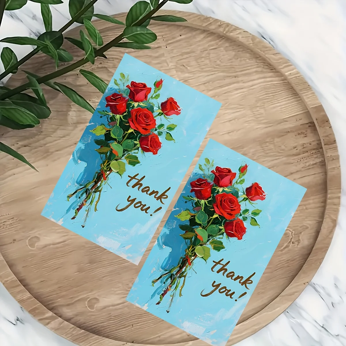 50PCS Fresh Blue Rose Gift Thank-you Cards, Used for Holiday Decoration, Party Decoration, Birthdays and Other Occasions